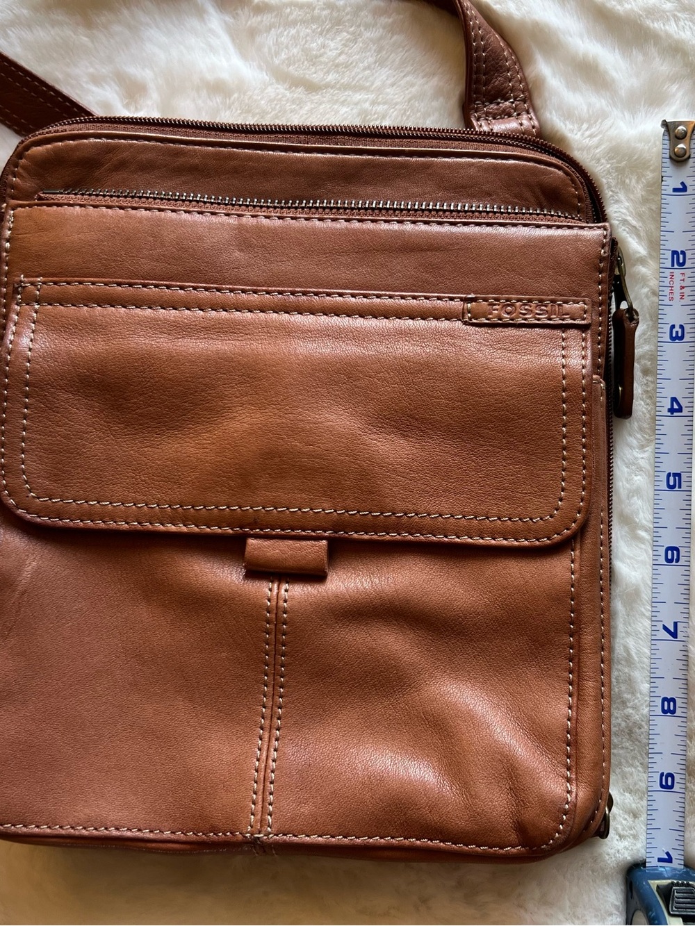 Fossil Brown Leather Messenger Crossbody Bag - Picture 9 of 10